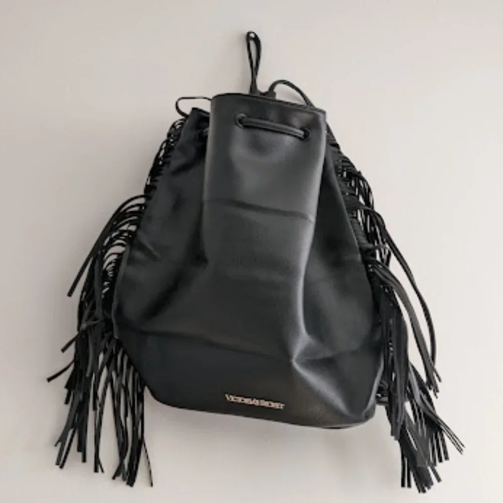 NWT Victoria's Secret Black Fringe Backpack